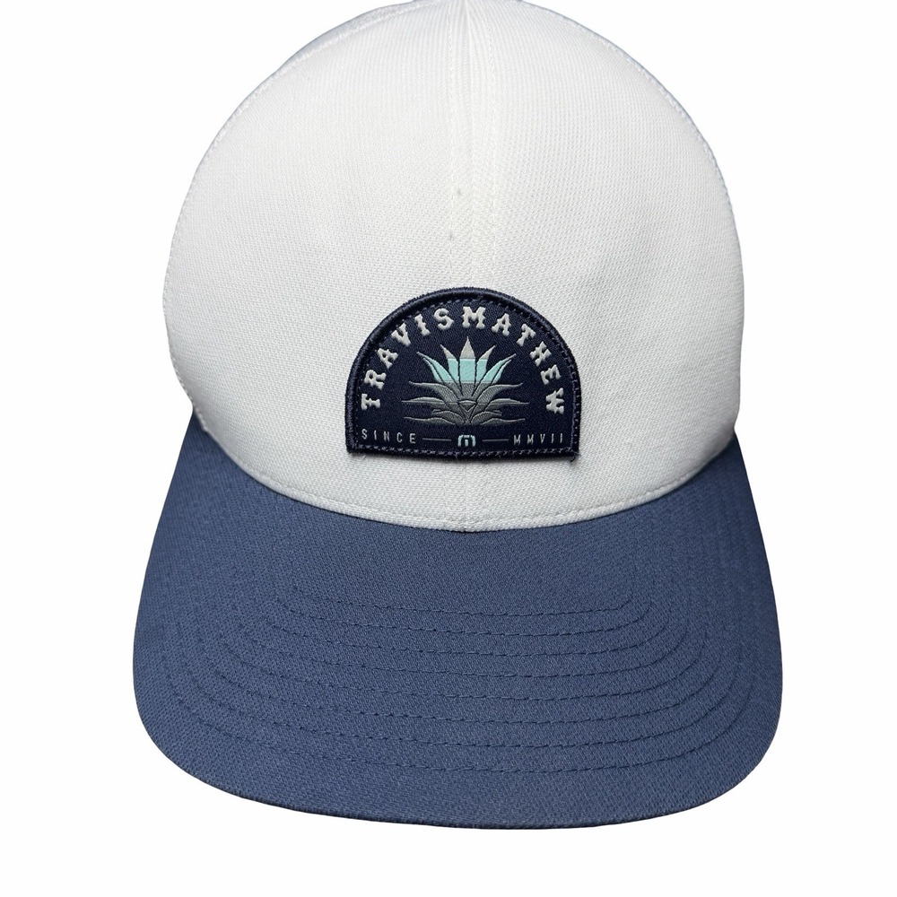 Travis Mathew Festival Flexfit 110 Hat Agave Patch Golf Snapback Cap Blue White